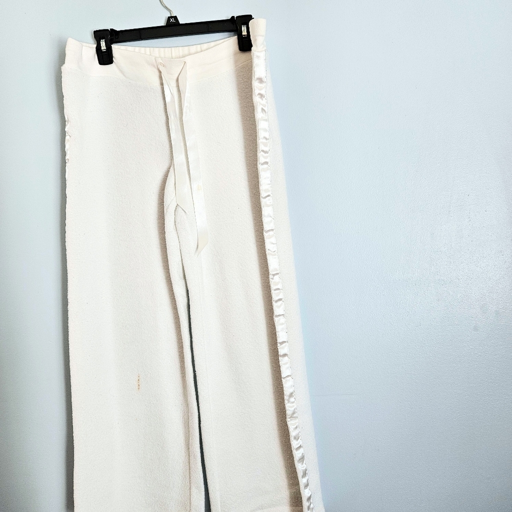 JLO Cream White Terry Hooded Robe Top & Pants w/ Satin Sports Stripe Size Large - Picture 13 of 14